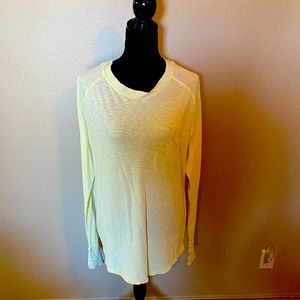 Free People Long Sleeve Bright Pale Yellow Long Sleeve Tee with Thumb Holes